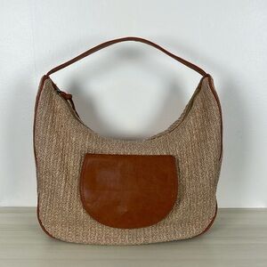 Anthropologie Urban Originals Oversized Raffia Straw Handbag Zip Closure Beige